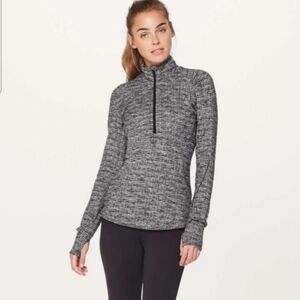 Lululemon Extra Mile 1/2 zip running luon ringspun denim black white size 4